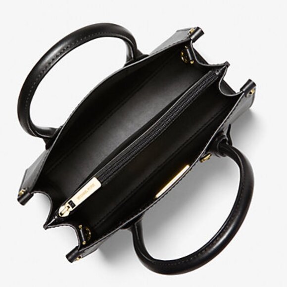 NWT ✅  Michael Kors MAPLE Small MK Embossed Leather Satchel BLACK ✨NWT - Picture 6 of 14